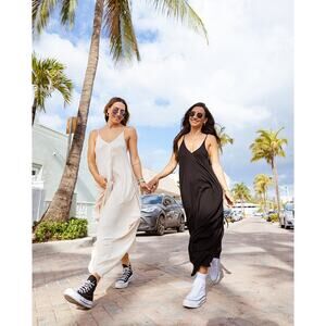 Buddha Pants Womens V-Neck Sleeveless Midi Maxi Flowy Boho Geneva Dress Ivory
